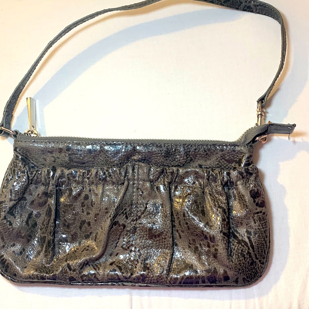 EUC GREY snakeskin look mini purse. 2 outside pockets. Hug purse worn underarm.